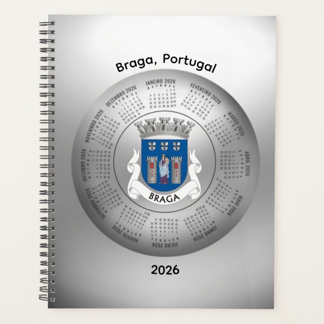 Agenda 2026 Calendar Silver Planner Braga Portugal (Frente)
