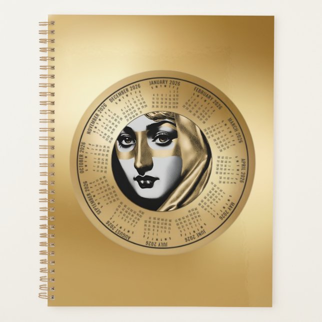 Agenda 2026 Calendar Woman’s Face in Black and Gold (Frente)