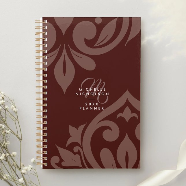 Agenda 2026 Clássico Monograma de Tipografia Chic Damask (Criador carregado)