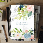 Agenda 2026 Classy elegant watercolor business floral<br><div class="desc">Planeador de negócios floral de aquarelas quicas ou atividades pessoais com buquês de ardósias azuis e rosados, com folhas verdes e folhagem e um roteiro elegante de caligrafia. Fácil de personalizar com seus detalhes na frente e no verso! Este planejador é adequado para floristas, paisagistas, designers de jardim, decoradores de...</div>