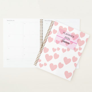 Agenda 2026 Feminine Planner | Soft Pink Hearts & Elegant