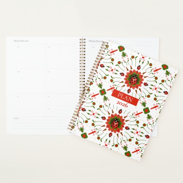 Agenda 2026 Ladybug Red, White, Green Spiral (Exibição)