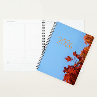 Agenda "2026" Red Maple Leaves Blue Background