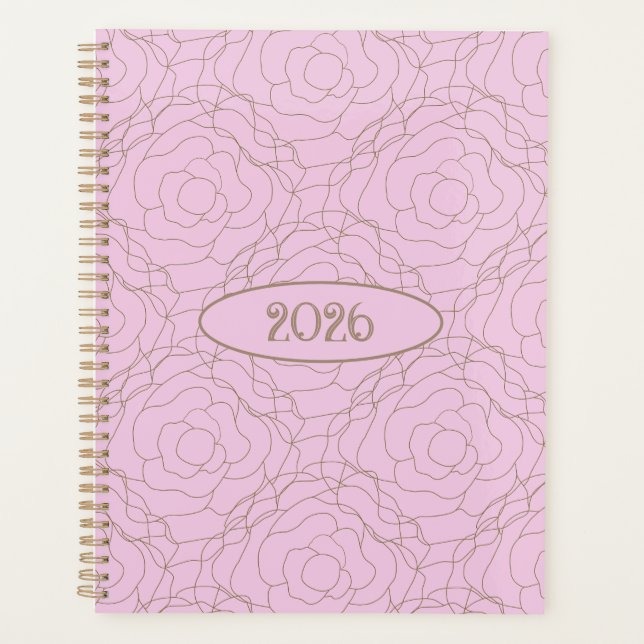 Agenda 2026 Stained Glass Rose: Gold Rose on Pink (Frente)