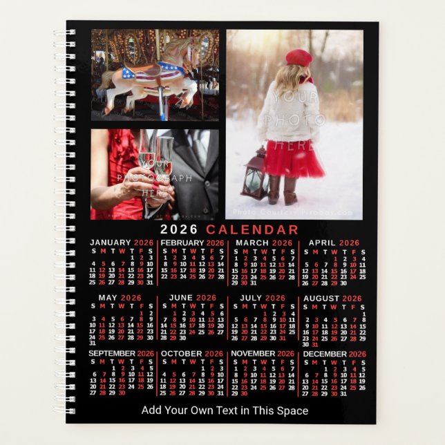 Agenda 2026 Year Monthly Calendar Black Custom 9 Photos (Frente)