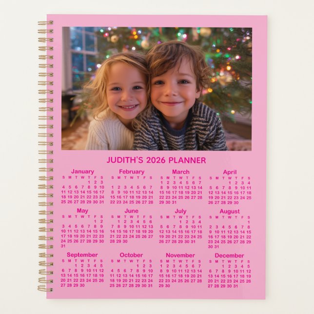Agenda 3 Photo Pink 2026 Calendar (Frente)