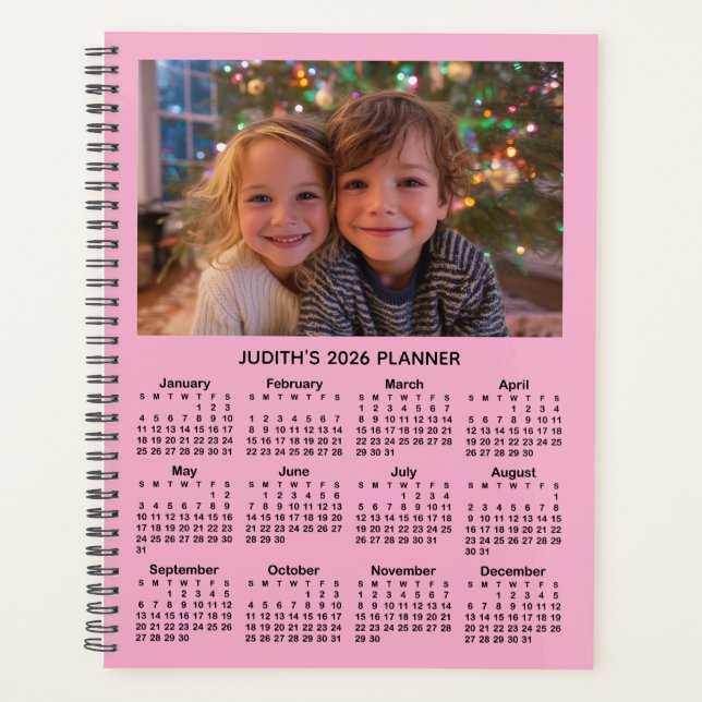 Agenda 3 Photo Pink and Black 2026 Calendar (Frente)