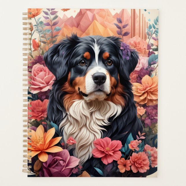 Agenda 3D Fantasia Floral Bernese Mountain Dog Birds Ver (Frente)