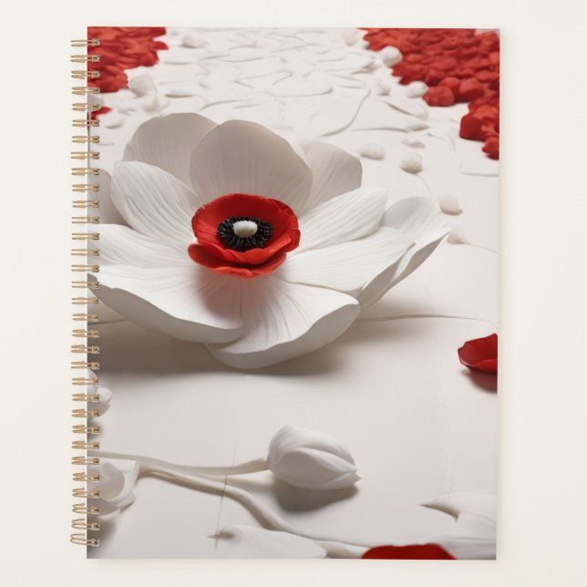 Agenda 3D Paper Flower Art  Bold Red & White Design (Frente)