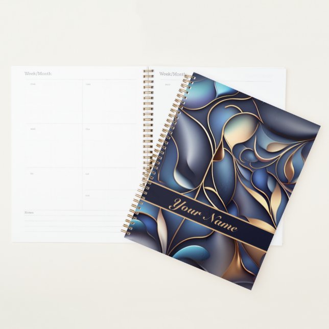 Agenda 3D Ranken Muster blau goldfarben (Exibição)