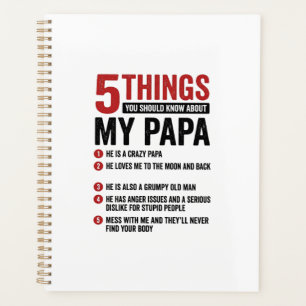 Agenda 5 Coisas Sobre Meu Papai Camisa Engraçada Vintage