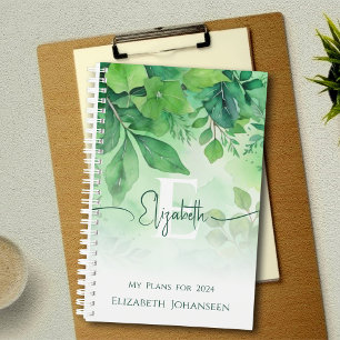 Agenda A Aquarela Verde Deixa Script Elegante Monograma