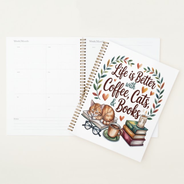 Agenda A Vida é Melhor com Café Gatos Livros (Exibição)