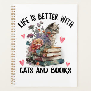Agenda A vida é melhor com gatos e livros Gato engraçado