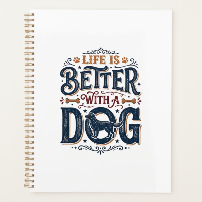 Agenda A Vida é Melhor Com um Cachorro Design de Gravação (Frente)