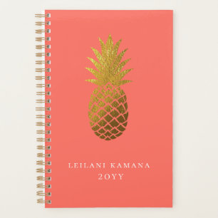 Agenda Abacaxi Dourado Elegante   Coral