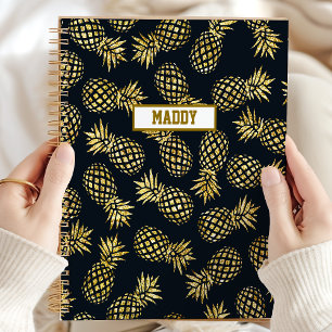 Agenda Abacaxi Dourado marinho Personalizado Anualmente