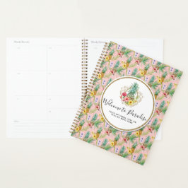Agenda Abacaxi e Flores de Hibisco Aquarela Tropical