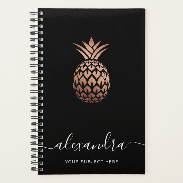 Agenda Abacaxi-rosa de ouro mínimo elegante (Frente)