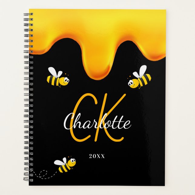 Agenda Abejas bumble abejas negras miel goteante monogram (Frente)