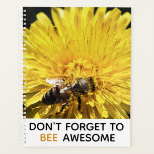 Agenda Abelha inspiradora incrível no dandelion amarelo