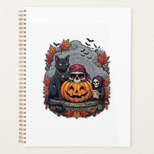 Agenda Abóbora de Halloween Gato Caveira Ceifador Outono
