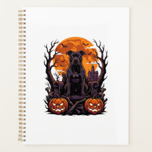 Agenda Abóbora Trono Pitbull Preto Halloween Lua Cheia_