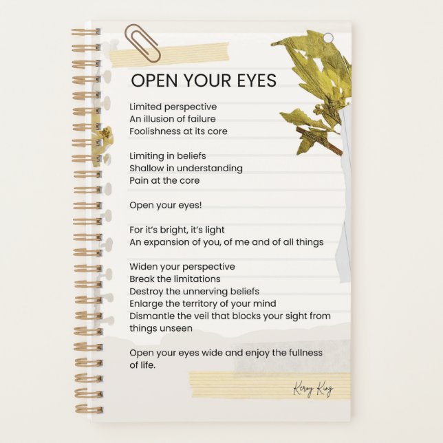 Agenda Abra sua poesia de poema inspiradora (Frente)