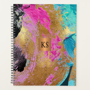Agenda Abstrato acrílica pintando ouro de cobre monograma