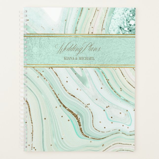 Agenda Abstrato Agate Wedding Mint ID827 Planner (Frente)