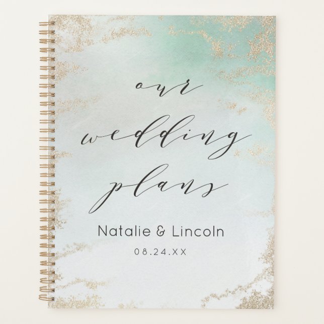 Agenda Abstrato Aqua Ombre Fade com luz Dourada do Fosco (Frente)