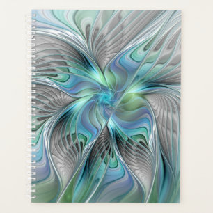 Agenda Abstrato Azul Borboleta Verde Fantasia Arte Fracta