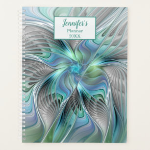 Agenda Abstrato Azul Borboleta Verde Fantasia Nome Fracta