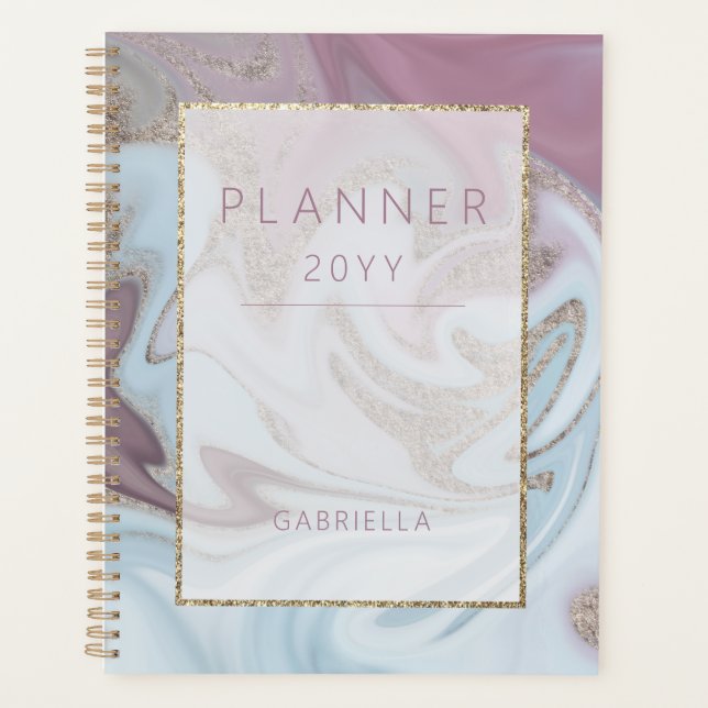 Agenda Abstrato Azul Moderno Roxo e Dourado (Frente)