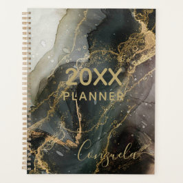 Agenda Abstrato Black Dourado Marble