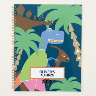 Agenda Abstrato Bonito Jurrasic Dino Dinossaur Kids Azul