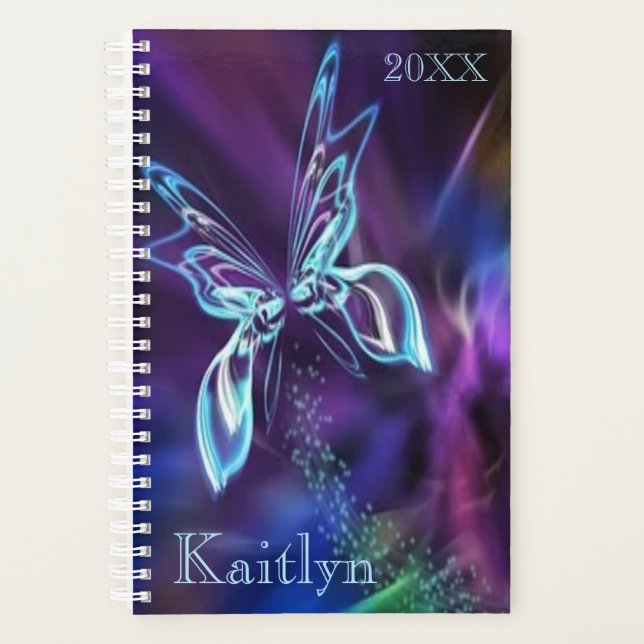 Agenda Abstrato Borboleta Neon Blue Purple Life (Frente)