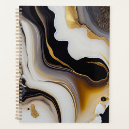 Agenda abstrato branco-abstrato, preto e ouro