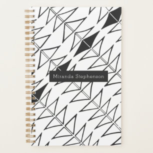 Agenda Abstrato Branco Preto Forma Pla Personalizada