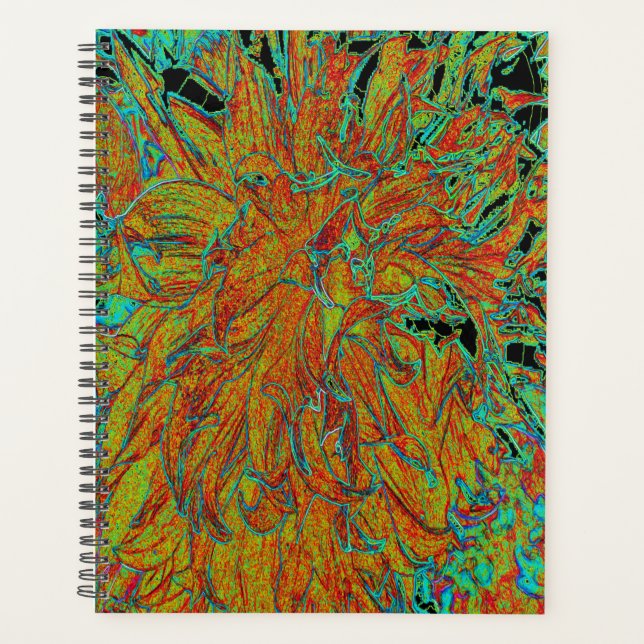 Agenda Abstrato Burnt Orange and Green Dahlia Bloom (Frente)