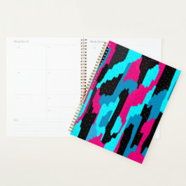 Agenda Abstrato cor-de-rosa, preto e azul 