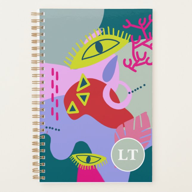 Agenda Abstrato cor verde olhos vermelhos, moda Planner (Frente)