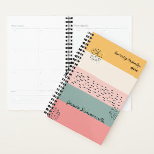 Agenda Abstrato Dashes Ochre Coral Stripe com o Nome 2022