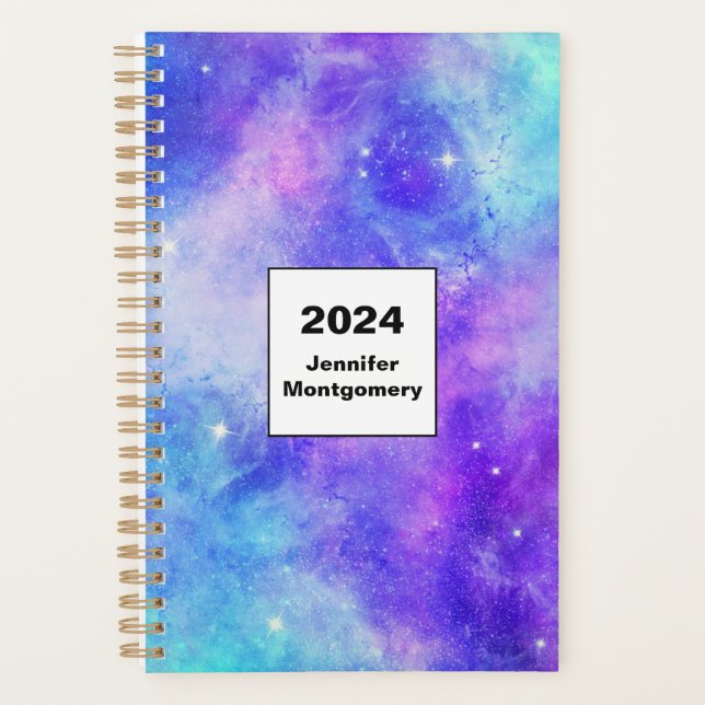 Agenda Abstrato de Espaço de Galáxia Roxo e Azul (Frente)