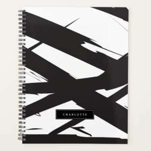 Agenda Abstrato de linha de arte branca e negra