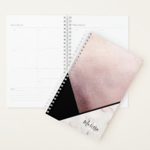 Agenda Abstrato de mármore preto e Rosa Dourado