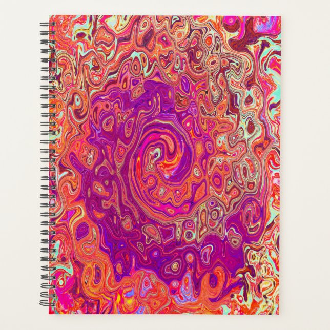Agenda Abstrato de Retro Coral e espiral de mármore roxo (Frente)