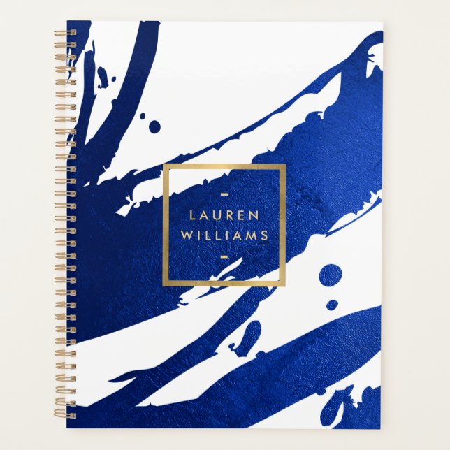 Agenda Abstrato Indigo Blue Brushstrokes Livro de Comprom (Frente)