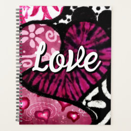 Agenda Abstrato Love Heart Pink Floral Bolinhas Pretas