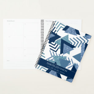 Agenda abstrato Luxe dos anos 80 Turquesa e Marinho Blu